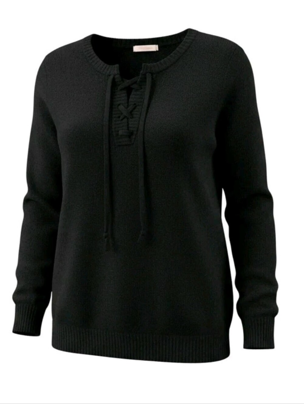 Christina Lehr 100% Cashmere Black Lace Up Front Long Sleeve Sweater Size 2 S